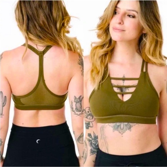 Zyia olive grid strappy mesh back sports bra - Picture 1 of 11